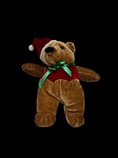 Teddy Bear   with Santa Hat Red Vest Plush 7.5" Christmas   Decor Pre-Owned
