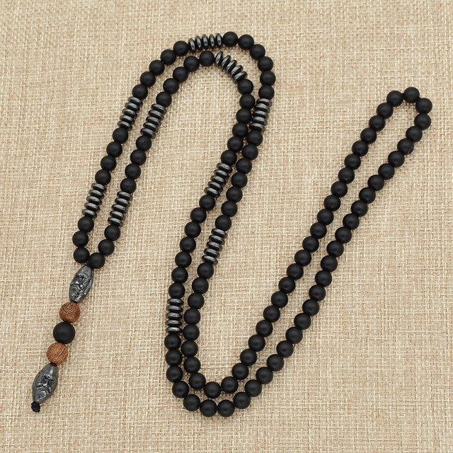 Mens Hematite Carving Bead Necklace 