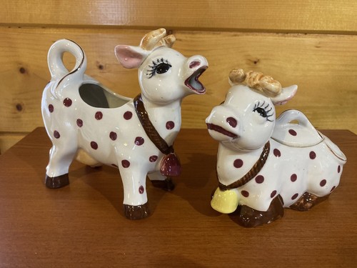 Vintage Japan Tupfen Kuh Milchkännchen & Zucker Set - Bild 2 von 19