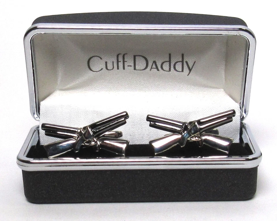 CUFF-DADDY Two Tone Crossed Shotgun Cufflinks Silver & Gunmetal >NEW< - Image 3 of 4