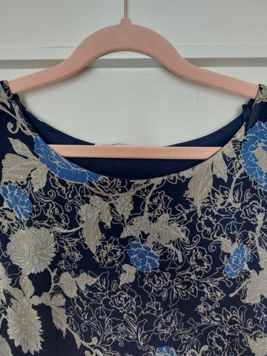Damart Blue Floral Chiffon Type Lined Short Sleeve Womens Ladies Dress UK 16