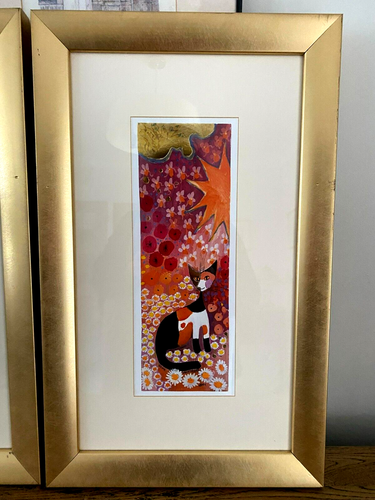 ROSINA WACHTMEISTER CATS - 'FLOWER MEADOW' SERIES GOLD FOIL FRAMED ART PRINTS - Picture 8 of 18