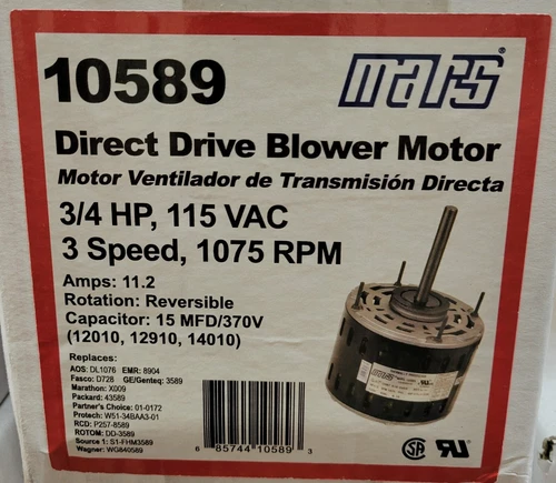 Mars 10589 Blower Motor 3/4hp 115vac 1075rpm 11.2a Brand New Factory Sealed