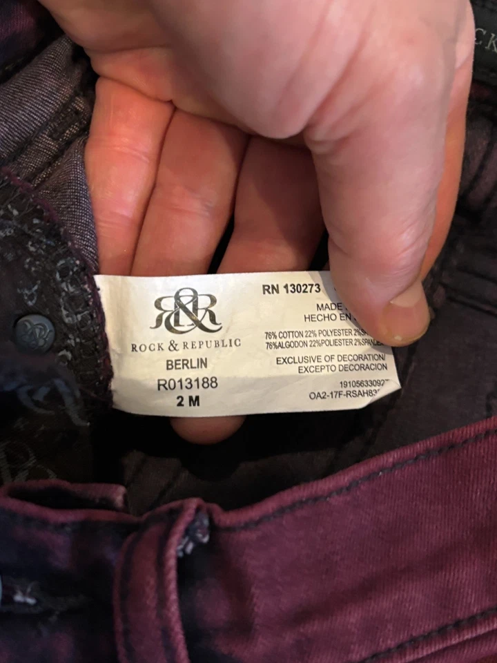 Jeans Rock & Republic para mujer 2M rojo granate Berlín ajustados rojos denim elásticos Foto 3 de 4