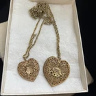 Vintage Marian Haskell Gold-Tone Two Hearts Filagree Necklace, Needs Repair