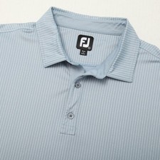 FootJoy Polo Shirt Mens XL Light Blue Striped Golf Performance Stretch FJ Logo