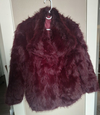 Beautiful Faux/Fake Fur Coat Burgundy - 100% Polyester - Size S