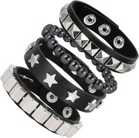 Punk Leder Manschette Armband Gothic Mit Metall Nieten Rockschmuck Herren