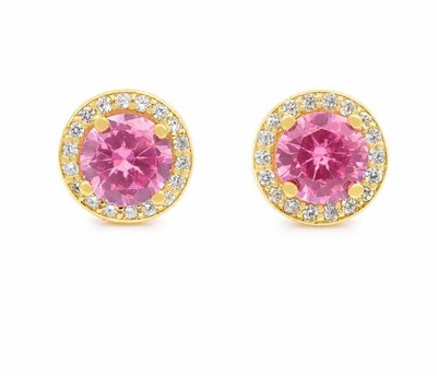 LAB CREATED 2,36 kt ROSA TOPAS & SAPHIR OHRSTECKER 14k vergoldet (.925)