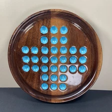 1988 Handmade Signed Wood Solitaire Marble Tabletop Game | High Gloss Finish