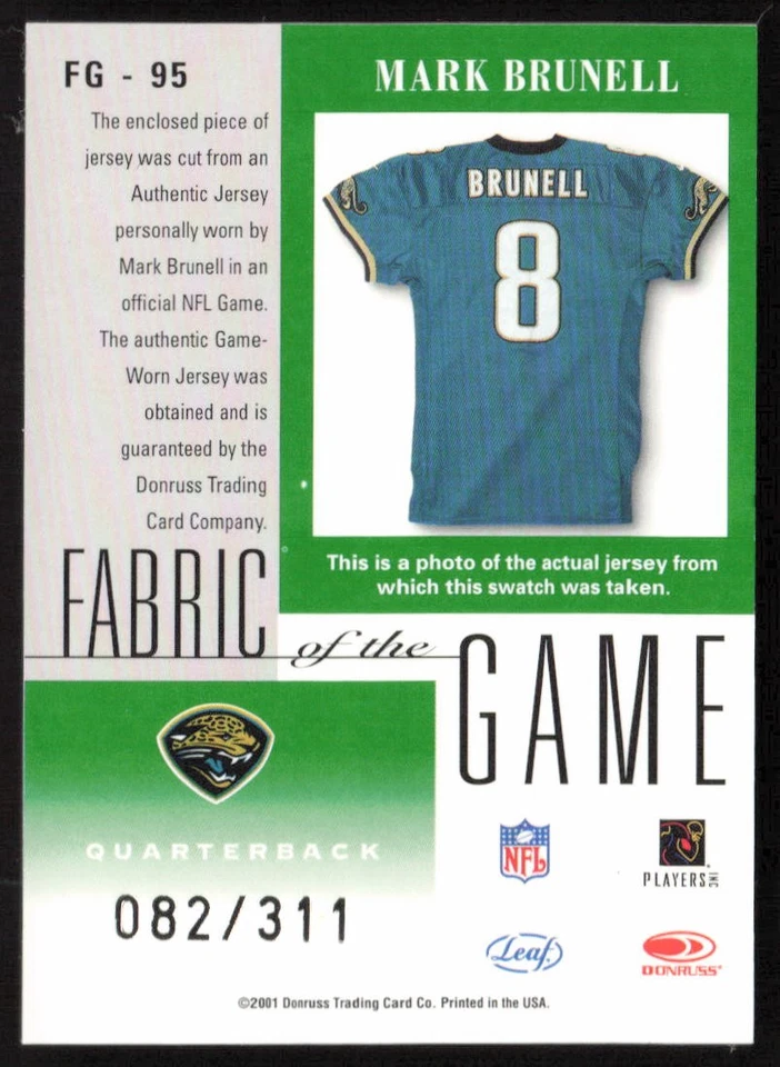 2001 Leaf Certified Materials Fabric of the Game Gold #/311 Mark Brunell #FG-95 - Image 2 of 2