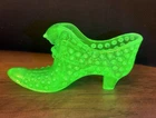 Fenton Rare Green Opalescent uranium Hobnail Queen Cat Head Shoe