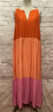 J Jill Maxi Tiered Dress Sleeveless Colorblock Orange Pink Size 2X  NEW