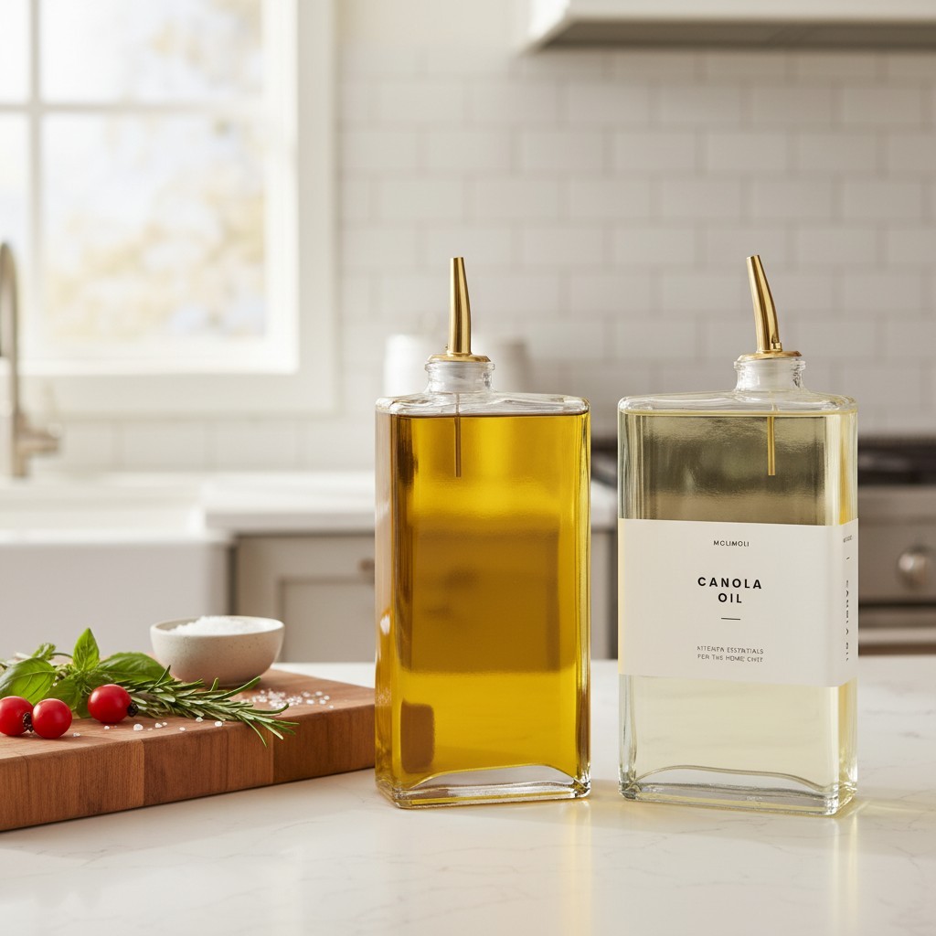 Versátiles dispensadores de aceite de oliva y vinagre de vidrio con etiquetas - Juego de 2 en oro