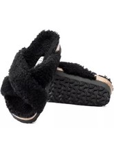 NEW BIRKENSTOCK Papillio Daytona Shearling Teddy Sandals- Black 38 / 7 - 7.5 US