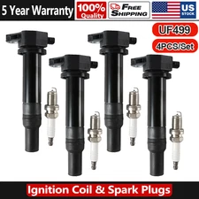 Set of 4 Ignition Coil UF499 & Spark Plug for 2006-2011 Hyundai Accent Kia Rio