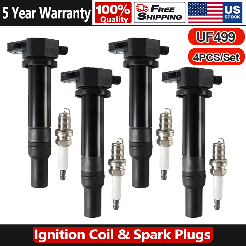 Set of 4 Ignition Coil UF499  Spark Plug for 2006-2011 Hyundai Accent Kia Rio