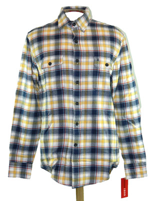 Men's Flannel Shirt NEW IZOD Highland Twill Plaid Tag S Sleeve 33
