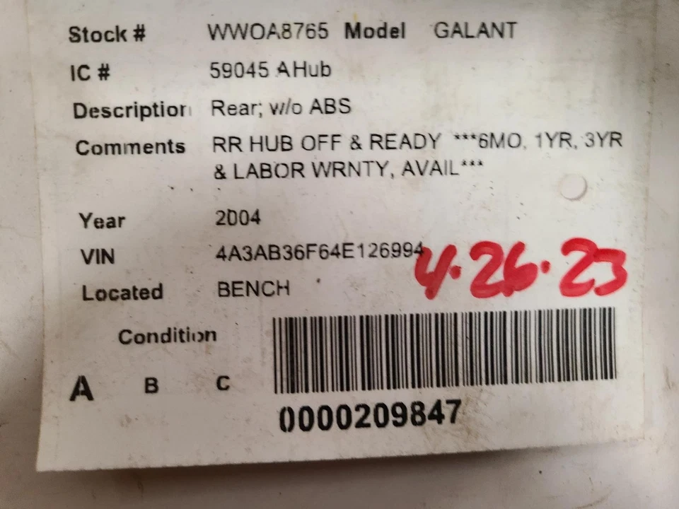 Cubo de roda traseira usado serve: 2004 Mitsubishi Galant traseiro sem ABS traseiro grau A - Imagem 3 de 4