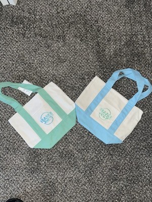 Trader Joe's Foldable Canvas Tote Bags Set of 2 Green and Blue