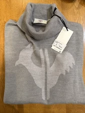 Rossignol "Rooster" Merino Wool OG Roll Neck Grey Sweater New See Pic/Meas/Size