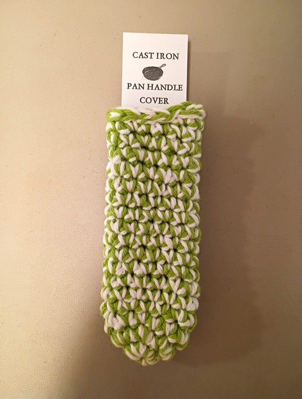 Handmade Crocheted Cast Iron Pan Handle Cover, Green & White