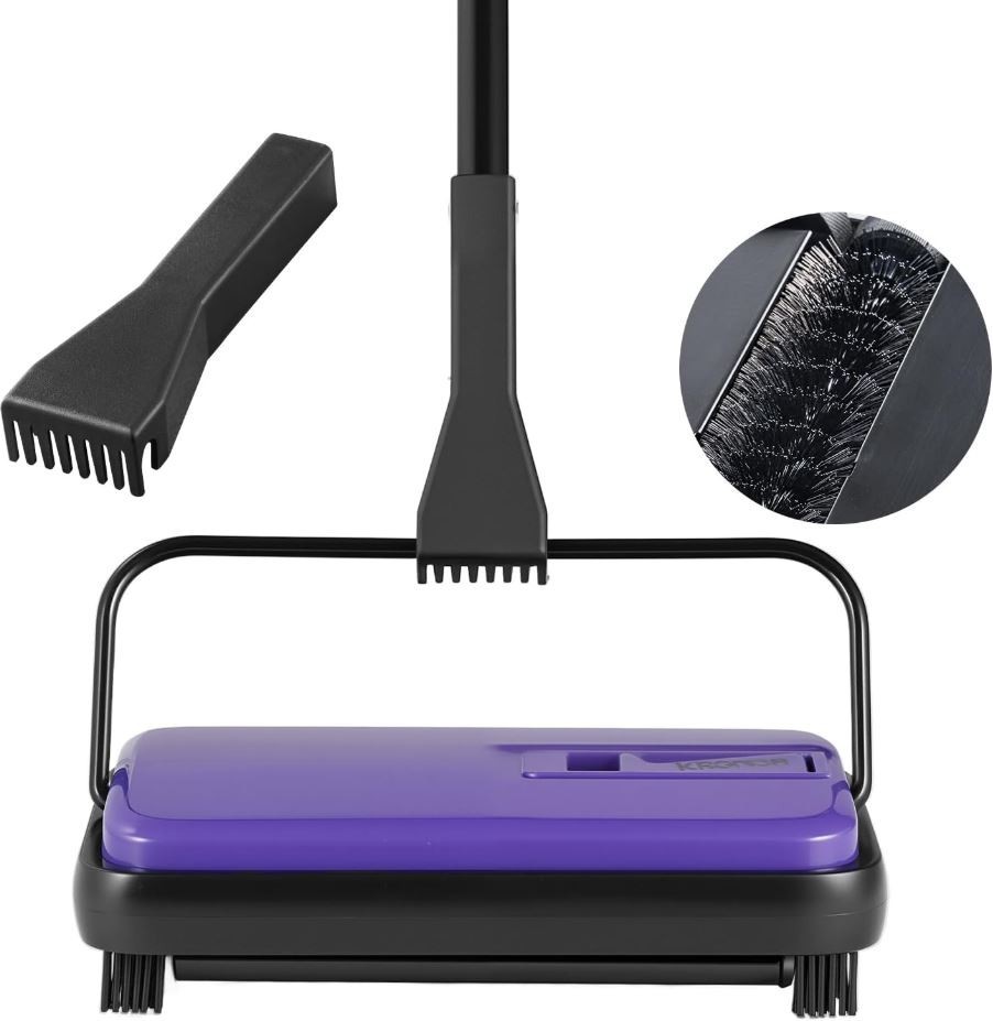 VEVOR Carpet Sweeper Manual Floor Sweeper w/ 300ml Dustbin 6.7in Cleaning Width