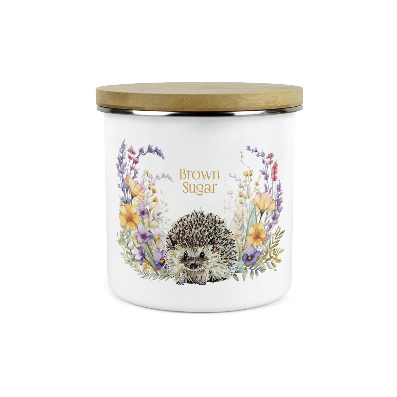 Hedgehog Brown Sugar Storage Canister - Floral Wildlife Kitchen Container Gifts
