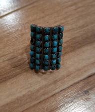 Vintage Native American ZUNI Snake eye 7 ROW Turquoise sterling RING Size 5.5