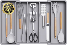 Expandable Utensil Drawer Organizer, Large Cutlery Tray, Adjustable Silverware D