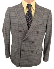 Vtg Needle Stitch Double-Breasted Glen Plaid Sports Coat Men 40R Academia 90s