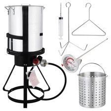 30 QT Aluminum Turkey Deep Fryer Pot Boiling Lid Seafood Gas Stove Burner Stand
