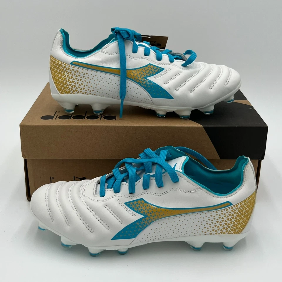 Diadora Women's 7.5 Brasil Elite GR LT W LP12 Soccer Cleats White/Blue D0955 - Image 2 of 4