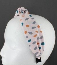 Pink Polka Dot turban knot headband fabric covered band grip teeth Teal Grey