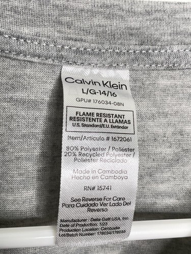 Calvin Klein Pajama Shirt Boys Size Large 14/16 Short Sleeve Gray Sleep Wear - Picture 4 of 4
