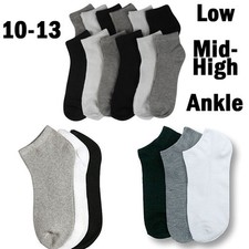 Men Women 10-13 Crew Ankle Low Cut Sports Socks Black White Gray 3, 6 12 Pairs