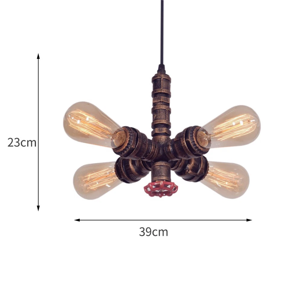 Retro Iron Ceiling Pendant Light Hanging Lamp Steampunk Water Pipe Chandelier - Image 2 of 4