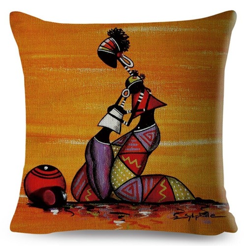Orange Abstract Painting Africa life Collection African Woman Home Decor Pillow - Picture 23 of 38