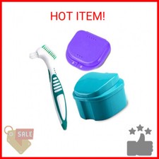 Denture Bath Case Cup with Denture Cleaner Brush  Retainer Holder Box, Complete