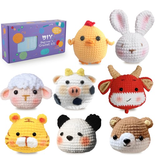 8Pcs Crochet Kit for Beginners Complete Crochet Knitting Kit Cute Animal qrtSy - Picture 8 of 12