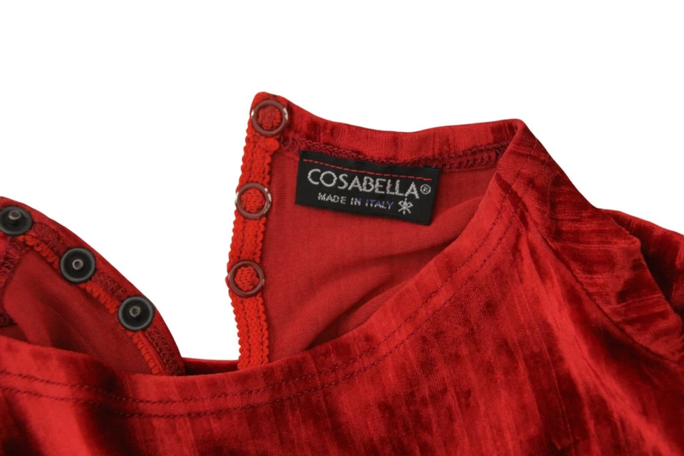 Body Cosabella Vintage Rojo Terciopelo Manga Larga Cuello Simulado Elástico Grande Foto 4 de 4