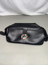 NFL Miami Dolphins Toiletry Travel Bag Black Faux Leather 12”x5” Zipper