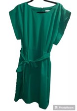 Eliza J Green Drape Sleeve Pleated Missy Sheath Waist Belt Sz 8 Dress