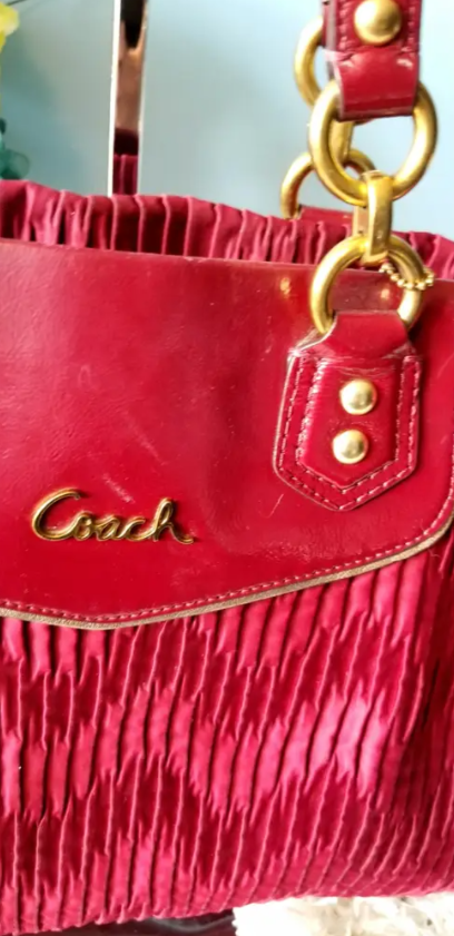 Coach Garnet Red Gathered Leather Zip Top Tote/Shoulder Bag | eBay