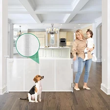 Reinforced 85 Inch Wide Retractable Dog Gate Extra Long Baby Gate with Support R