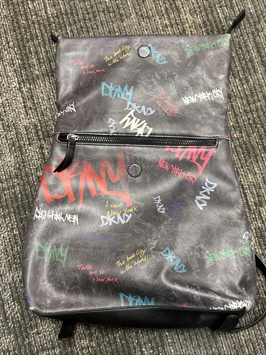 DKNY Tilly Fold Over Backpack Graffiti Logo Black Multicolor  display picture 3