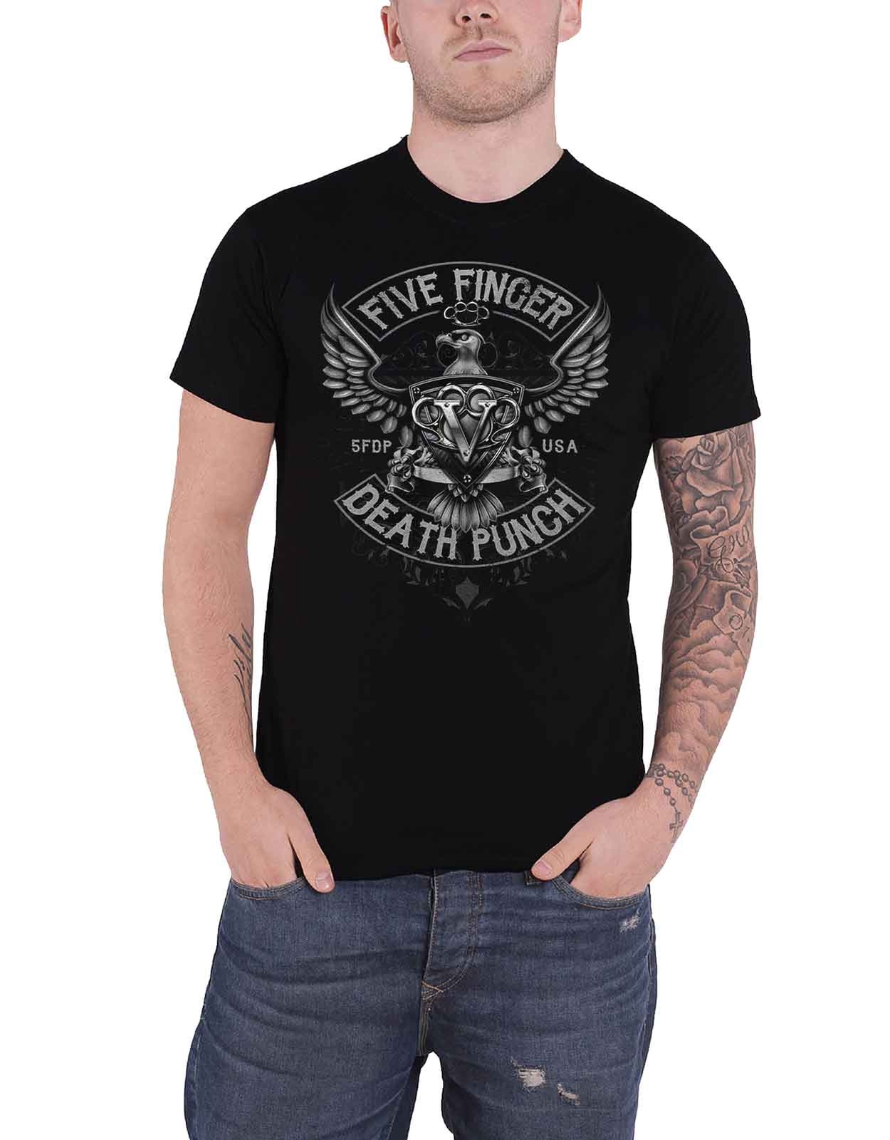 Official Five Finger Death Punch Howe Eagle Crest Logo Black Mens T-Shirt