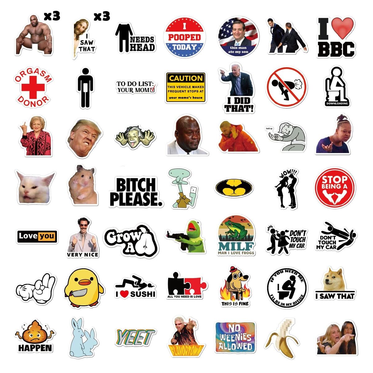 105pcs Funny Stickers for Adults, Prank Meme (Dirty) Large Sticker Pack for Bumper, Light Switch, Water Bottles, Hard Hats, Computers, Vinyl