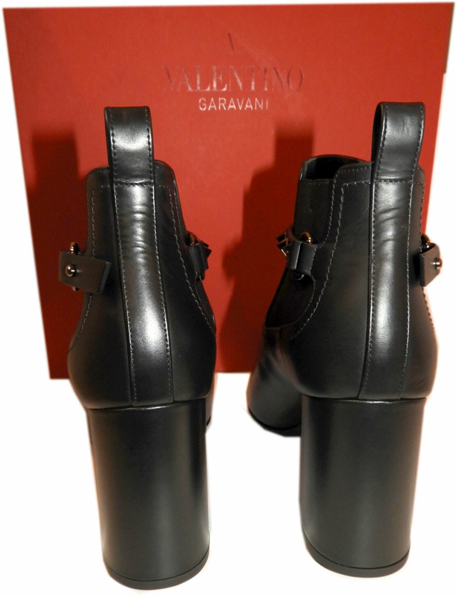 Valentino Garavani Rockstud Booties Black Leather Chelsea Ankle