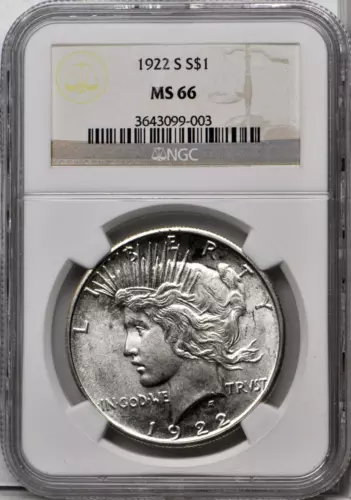 1922-S NGC MS66 Silver $1 Condition Rarity Peace Dollar